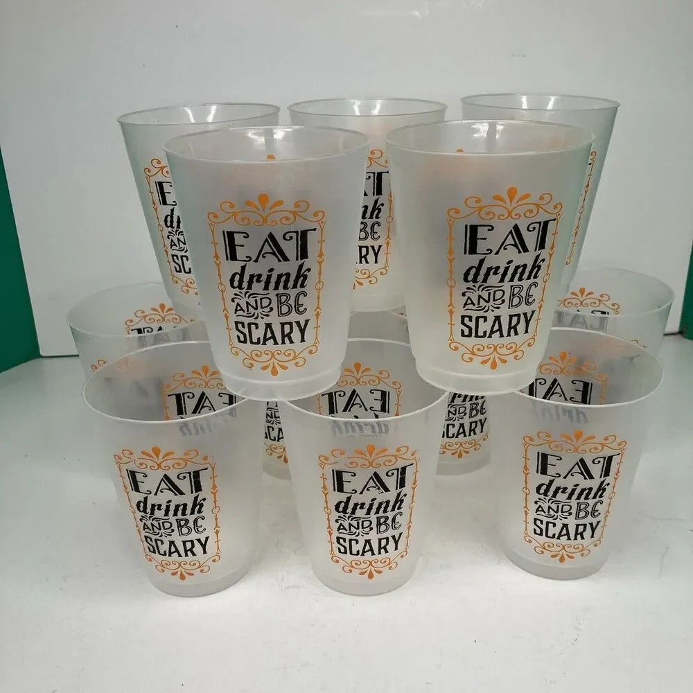 12 Eat Drink And Be Scary Halloween Party Plastic Cups Set Decor Reusable